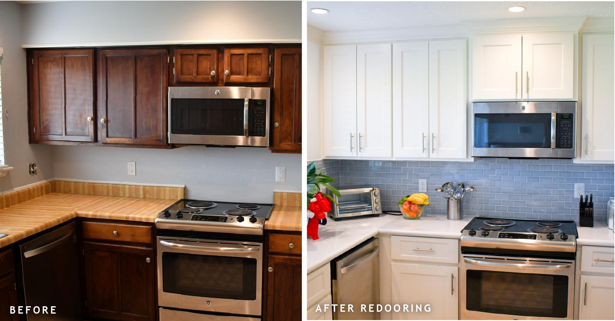 Re-dooring your kitchen cabinets can be a great way to update the look of your kitchen. You can choose new doors with different finishes, colors, and styles to give the kitchen a fresh, modern look. Replacing just the doors will also save you money compared to replacing the whole cabinet. If you wan