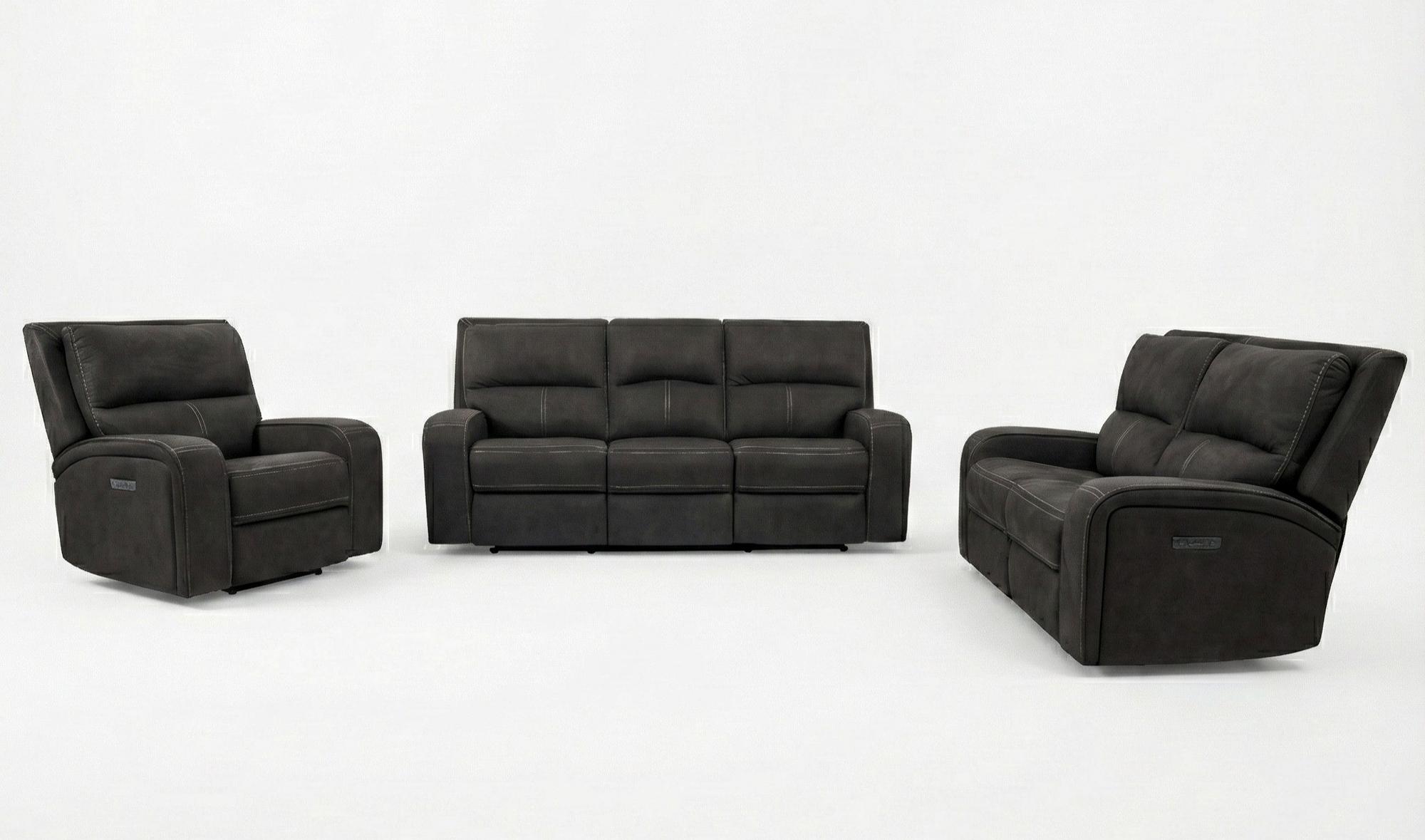 Vaquaro Power Reclining Sofa, Loveseat, & Chair - Slate Grey