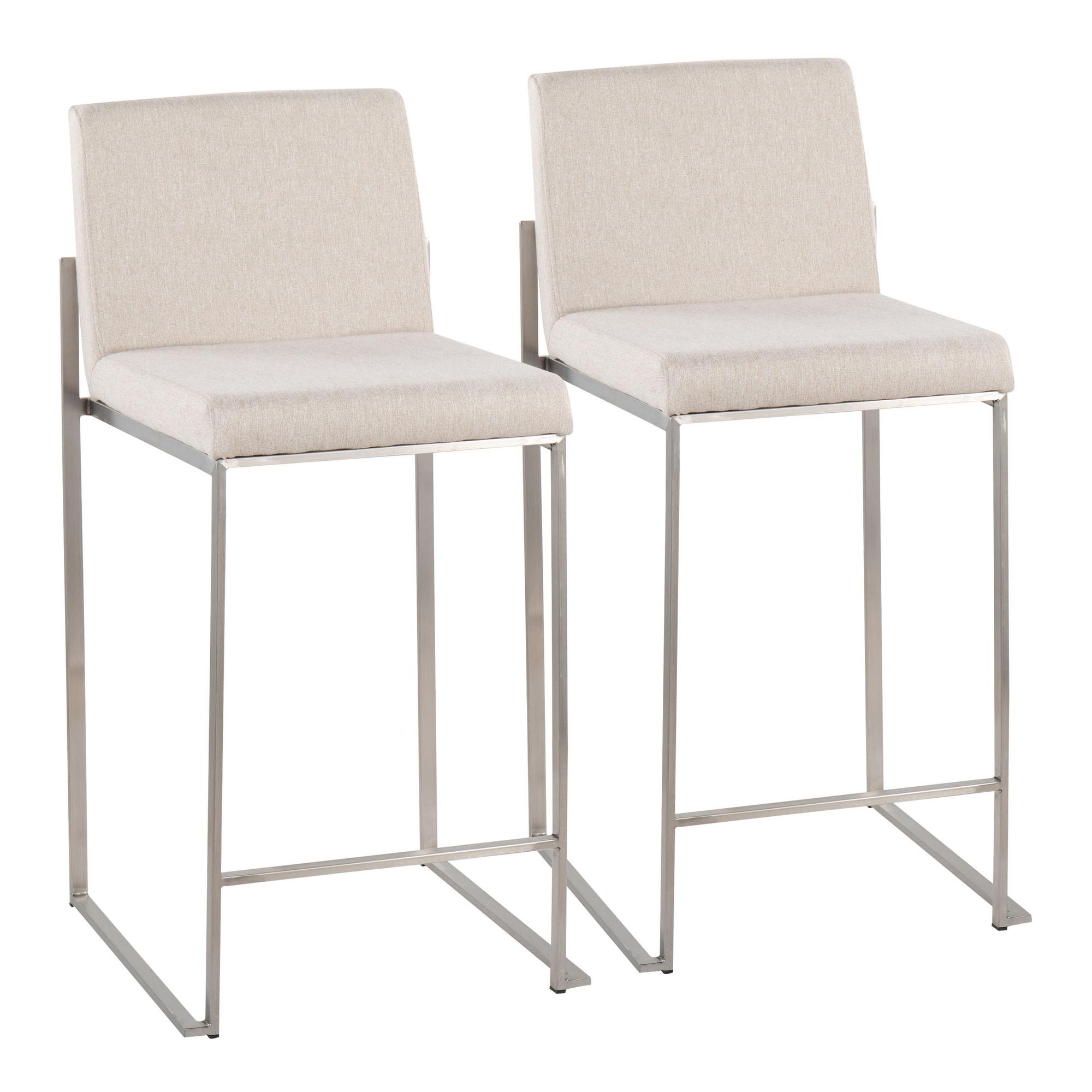 Set of 2 Fuji High Back Counter Stools - Beige