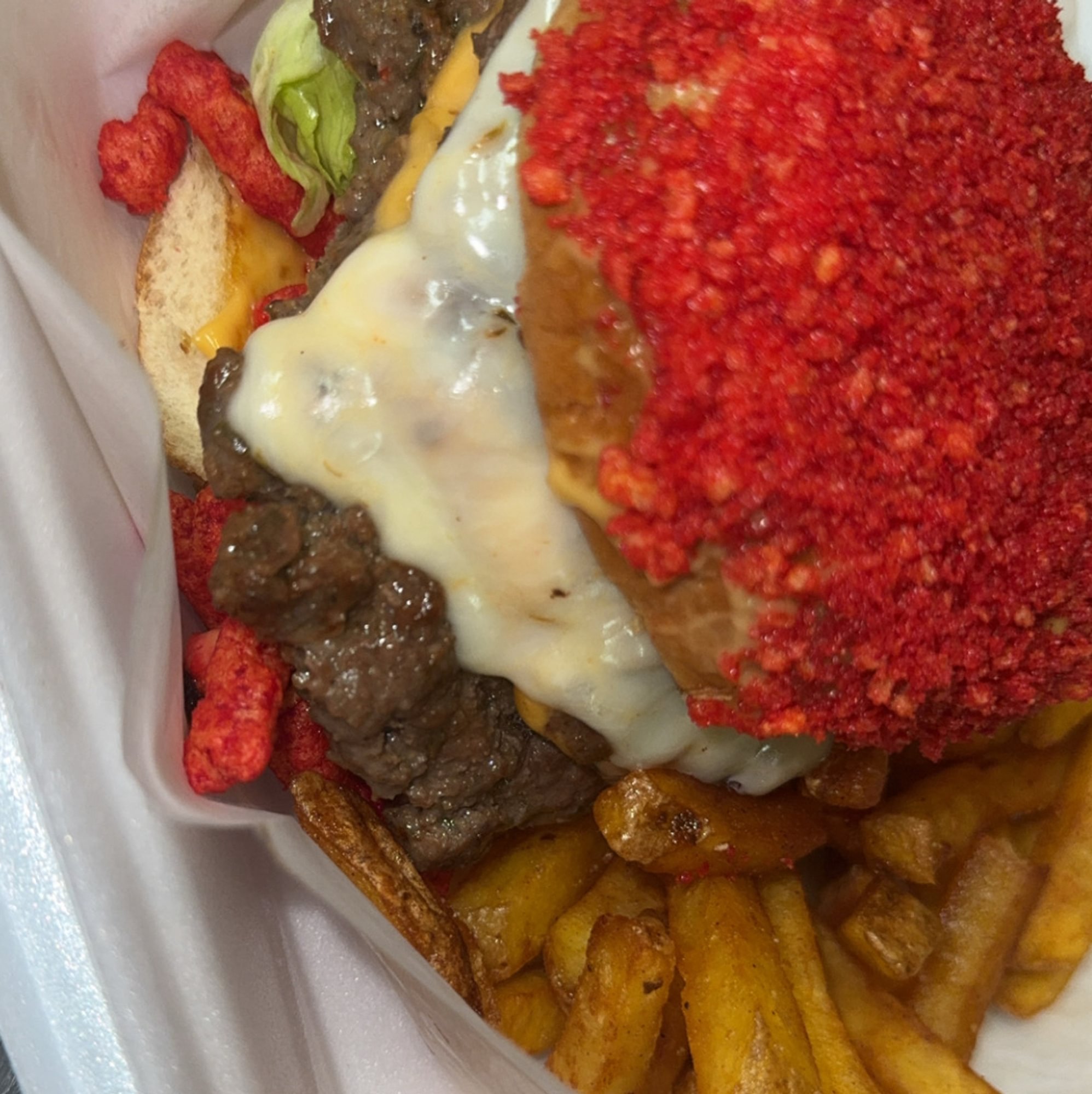 Flaming Hot Burger Meal