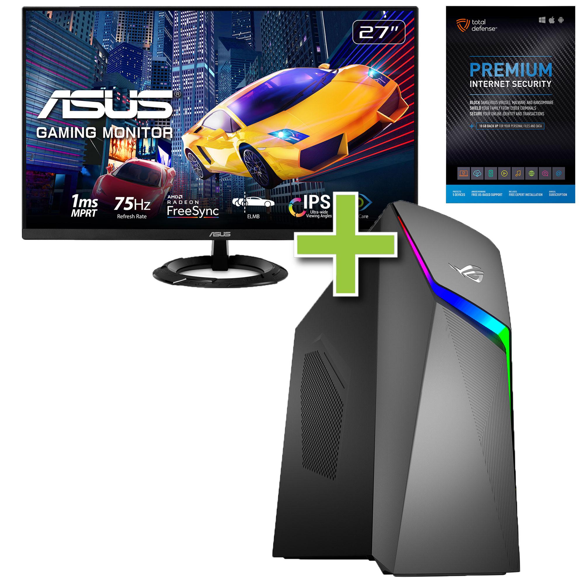 ASUS ROG Gaming Desktop PC w/ Total Defense Internet Security & 27" ASUS Gaming Monitor