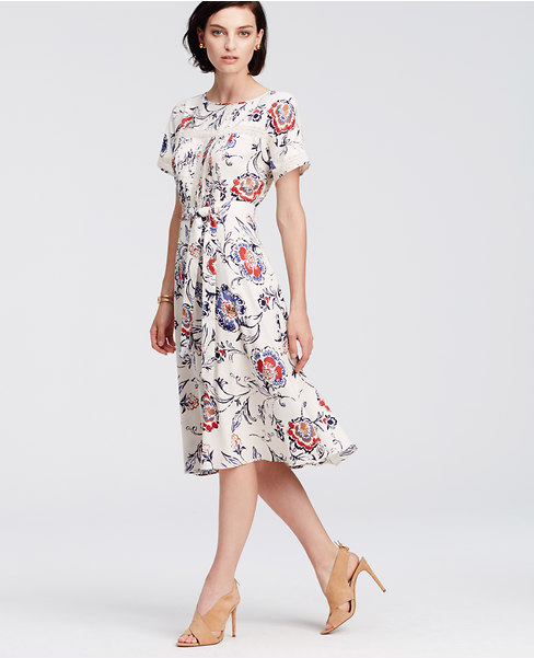 Floral Lace Trim Midi Dress