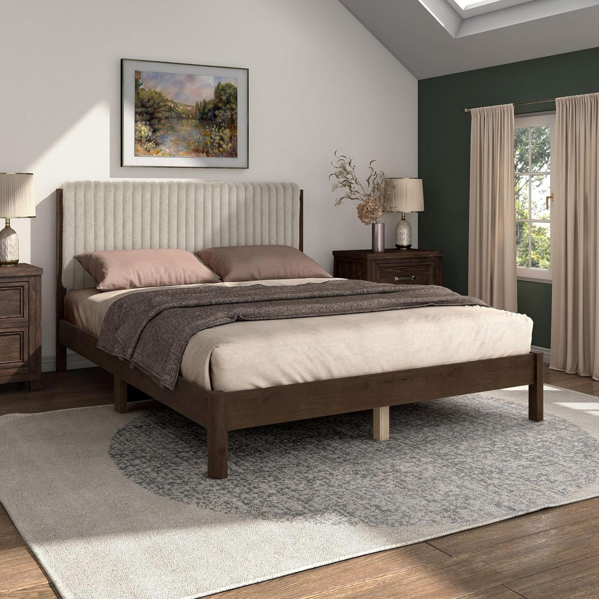 Queen Solara Cord Boucle Bed - Brown Wood