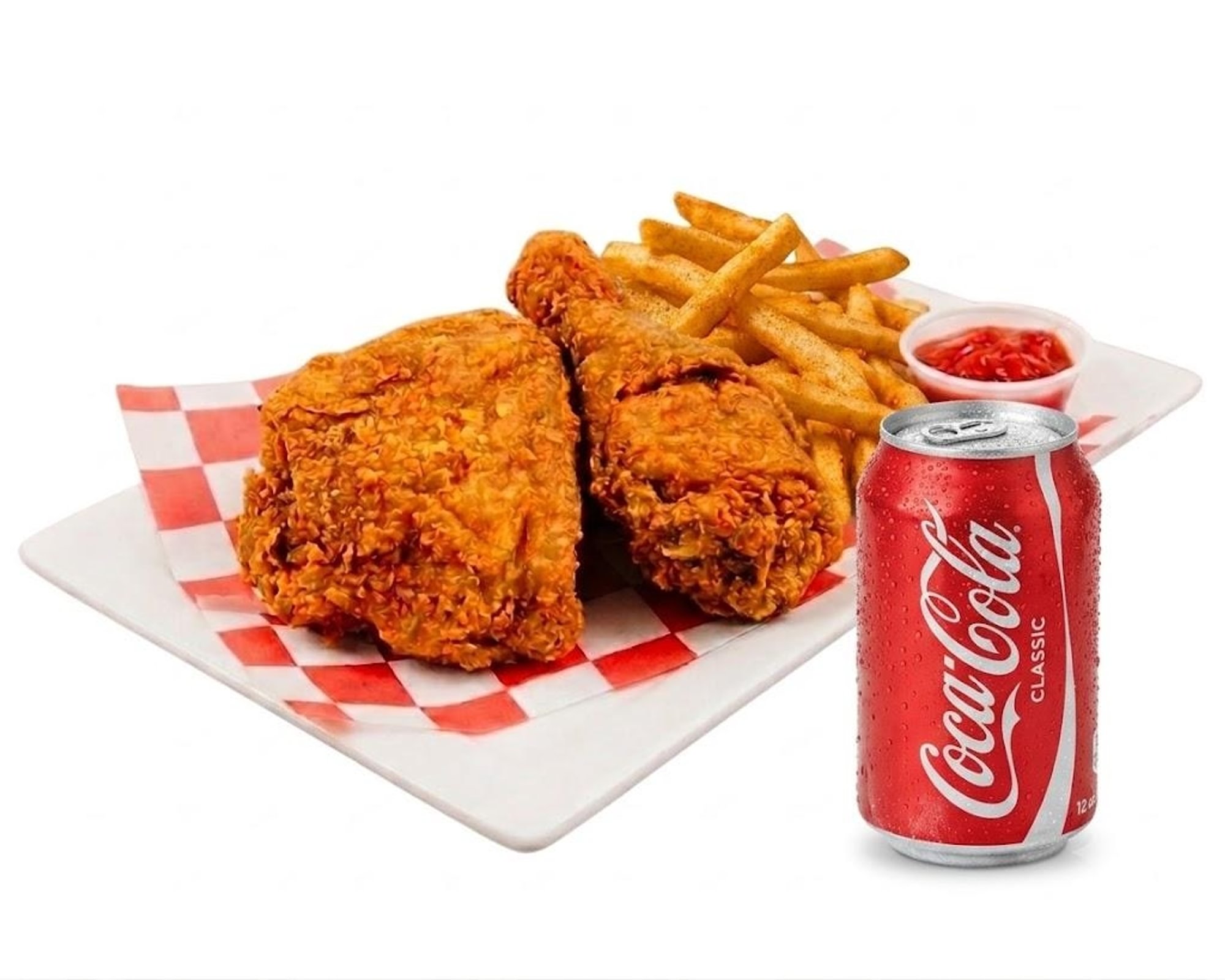 2 Pc. Fried Chicken, Fries & a Can of Soda