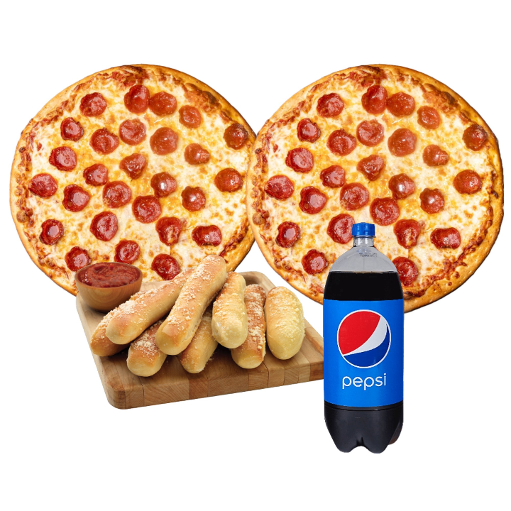 2 Large 1 Topping, Breadsticks & 2 Liter Soda