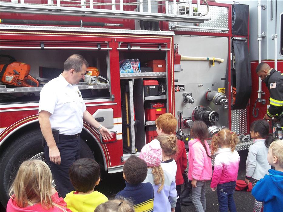 The Monroe Fire Department comes out to talk to our Preschool and Pre-K classes about fire safety!