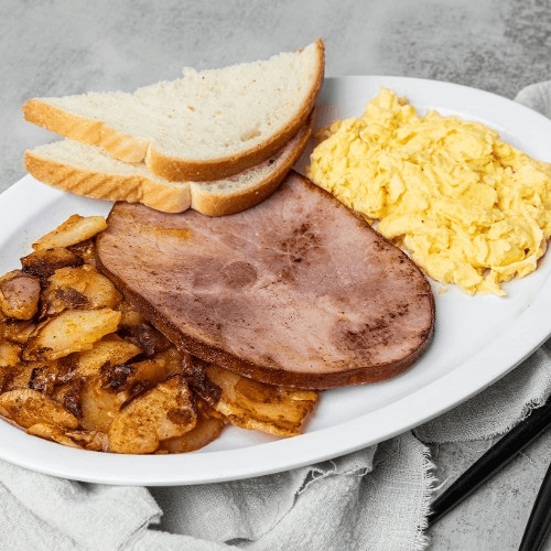 2 Extra Large Eggs with Ham Steak