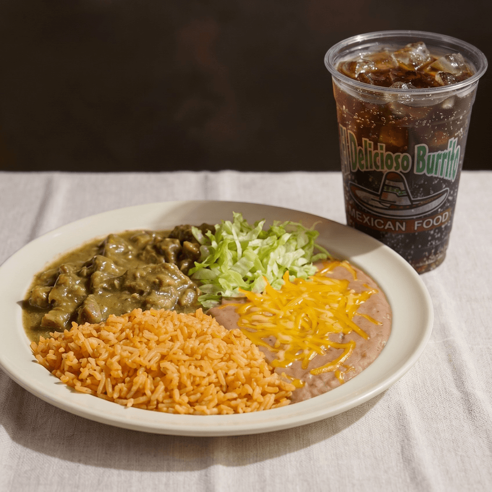 Chile Verde Plato with Small Drink