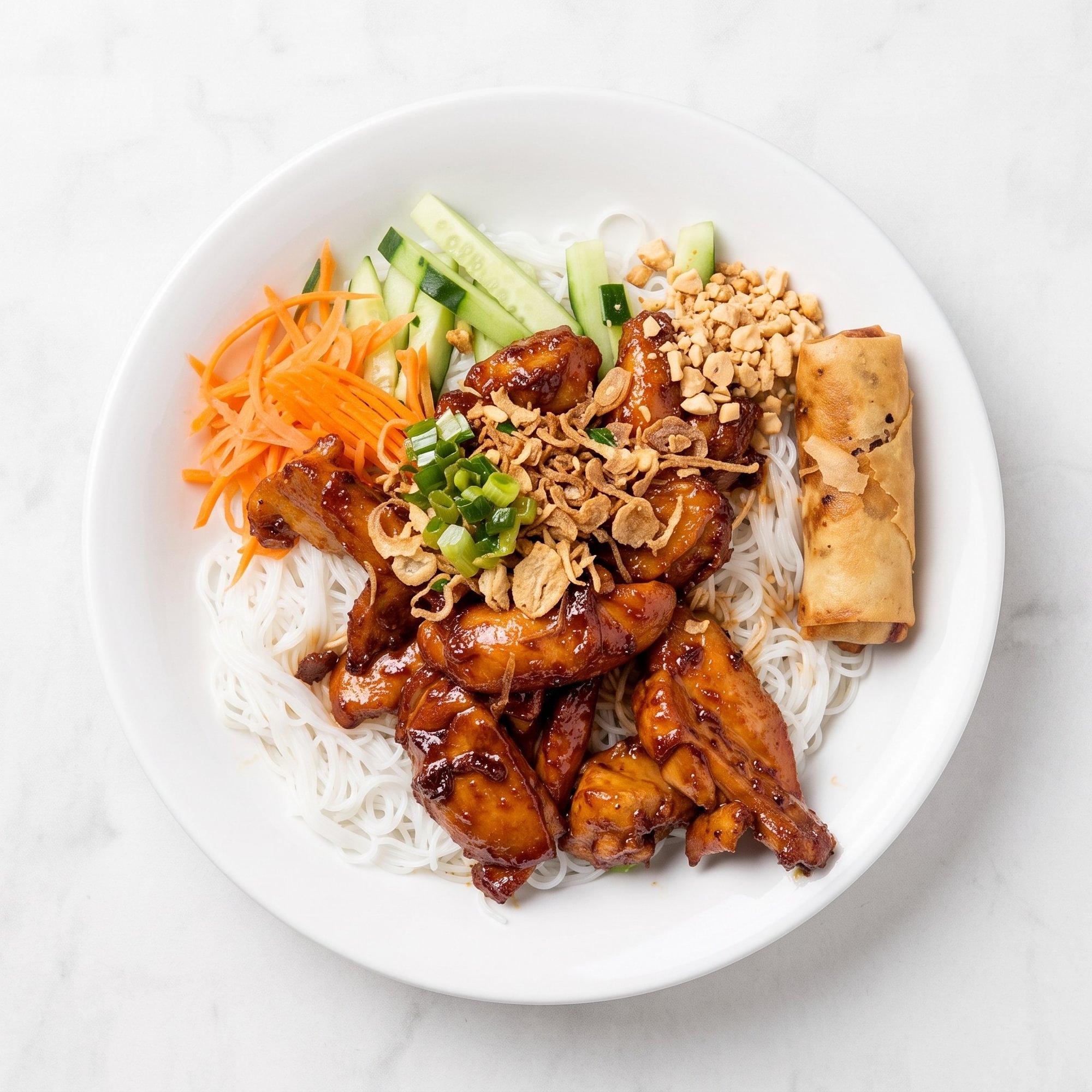 Rice Vermicelli with Charbroiled Chicken & Egg Rolls