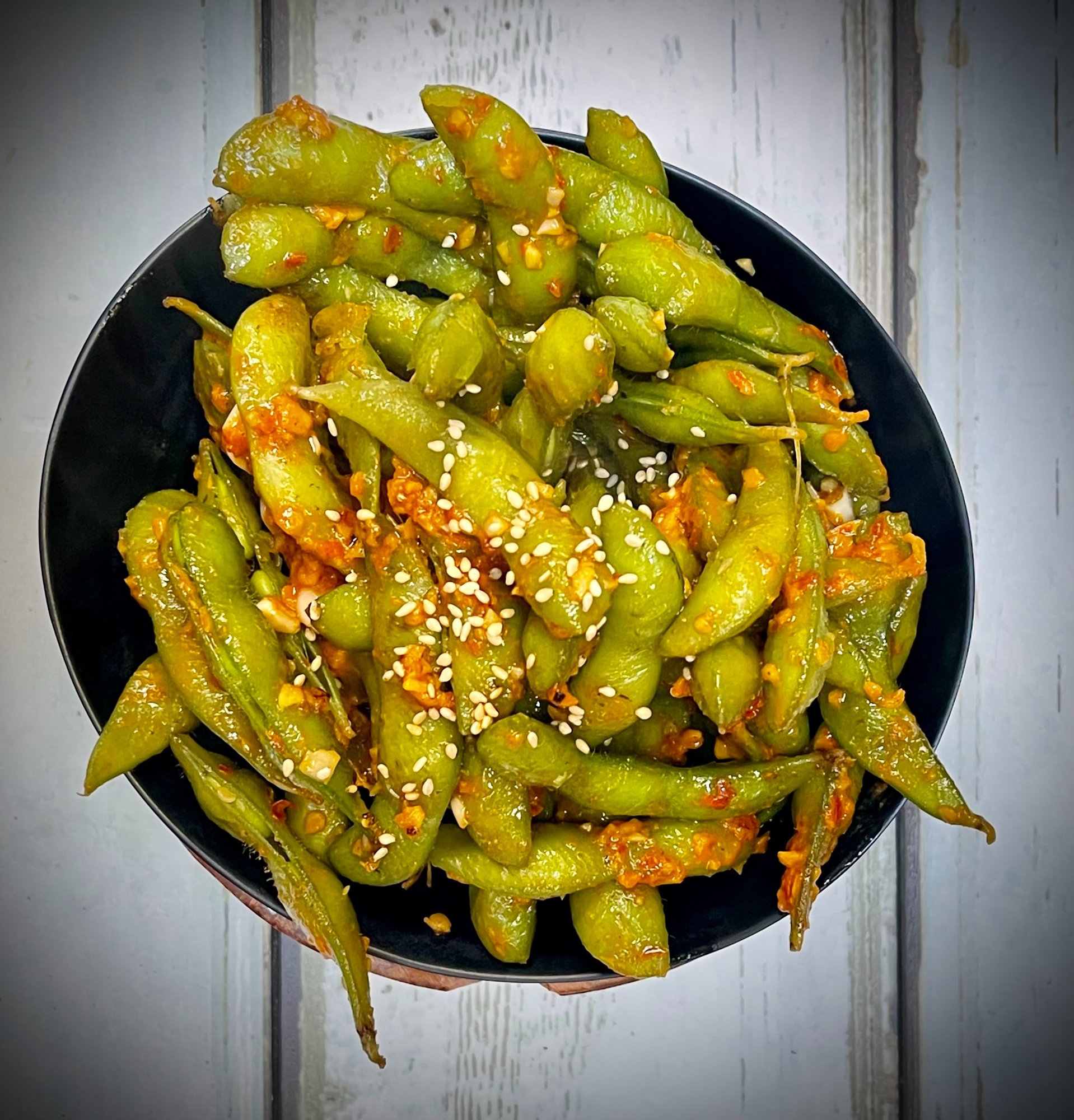 Spicy Garlic Edamame