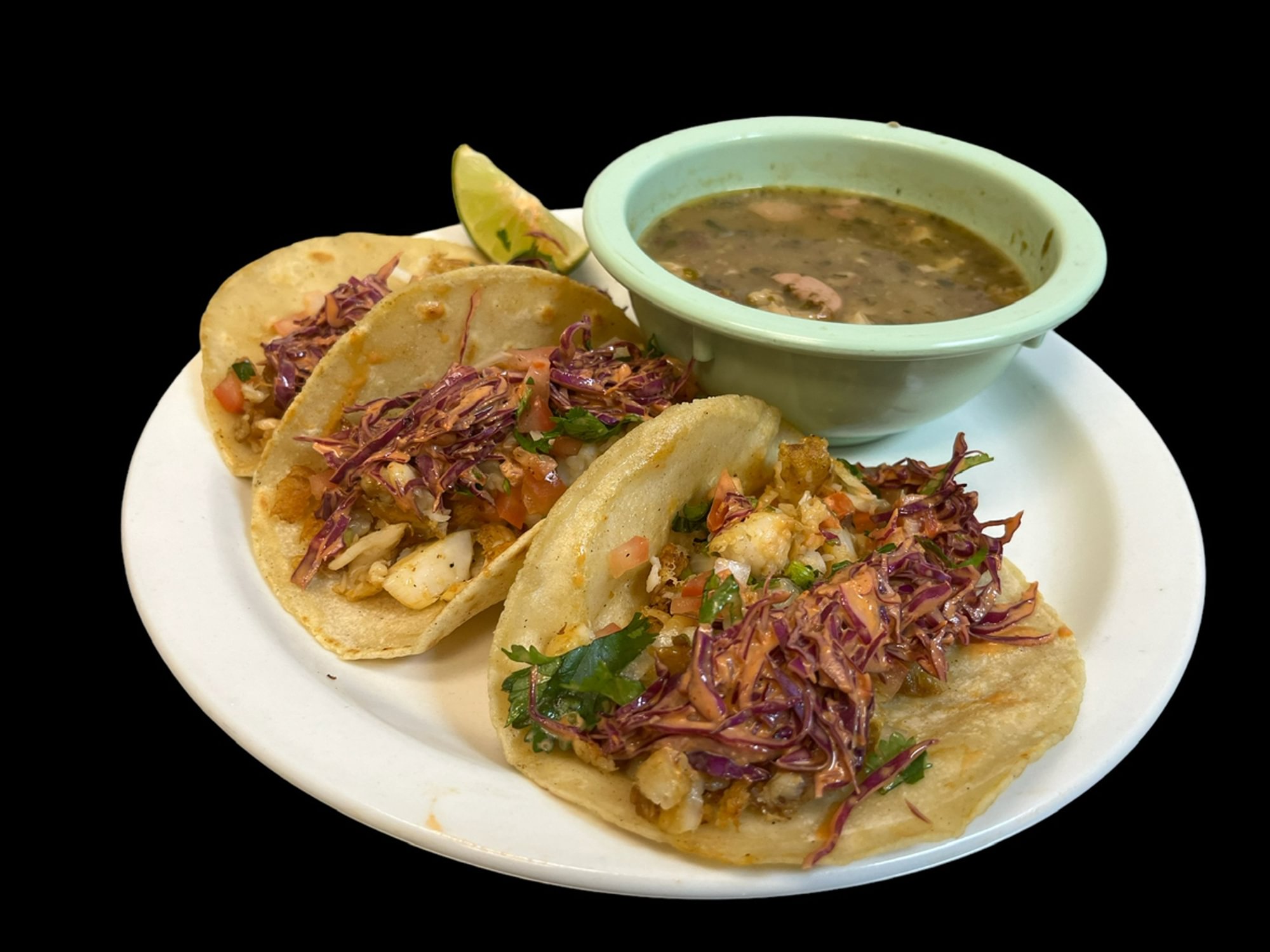 3 Tilapia Tacos Con Frijoles Charros