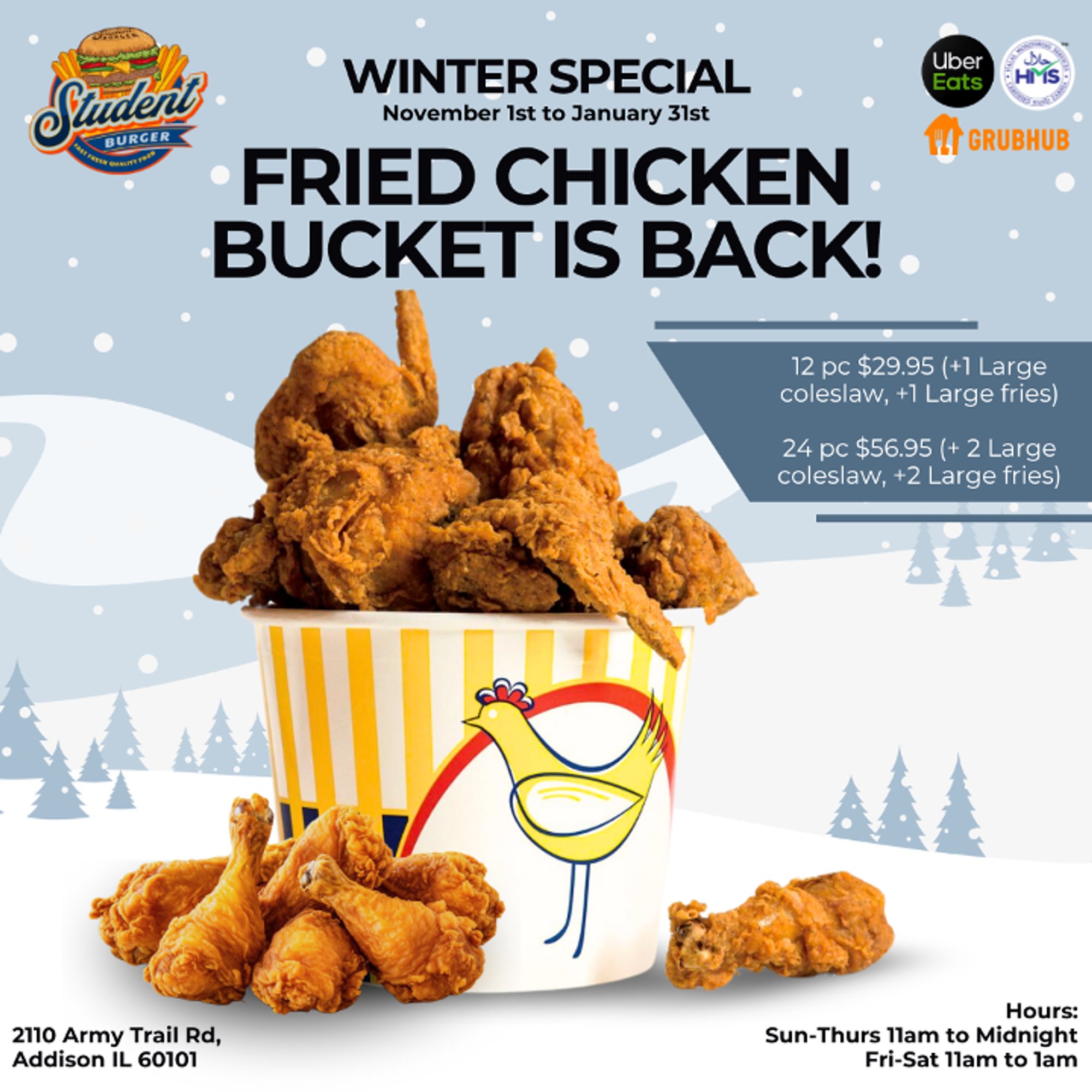 Fried Chicken Bucket 6 Pc + Medium Fries