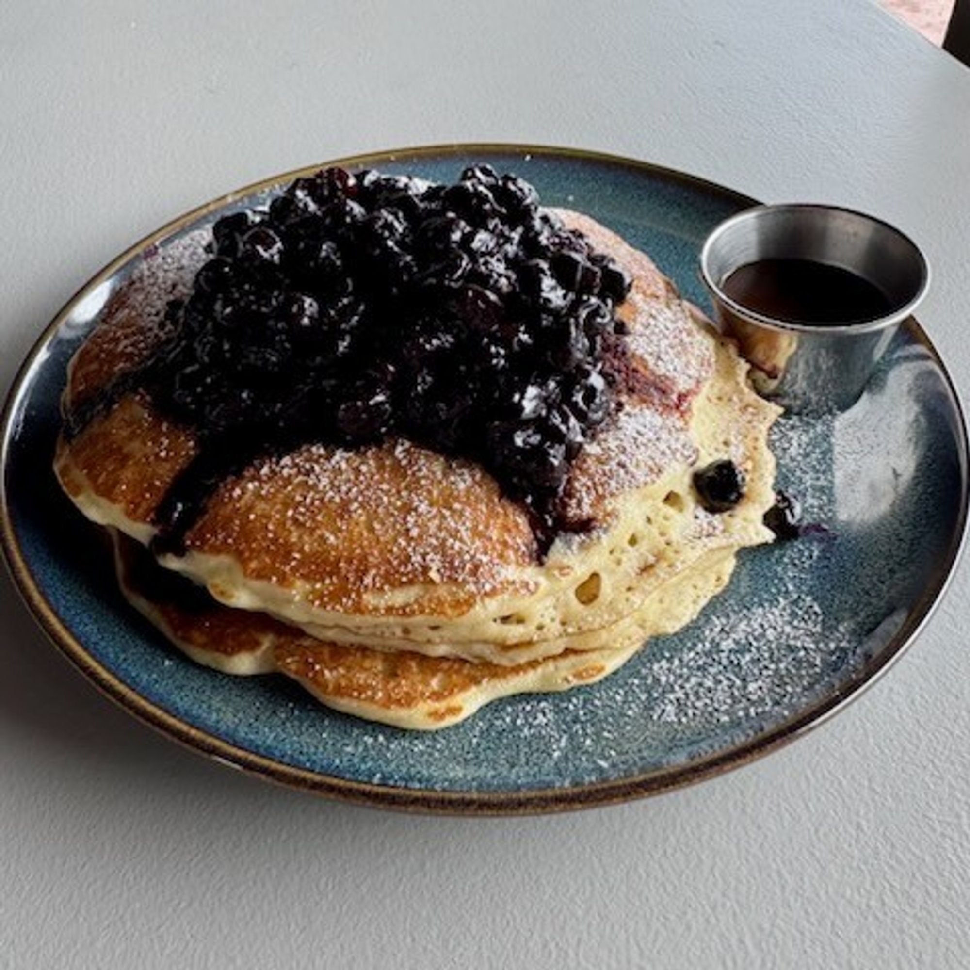 3 BLUEBERRY PANCAKES Served with/Maple Butter