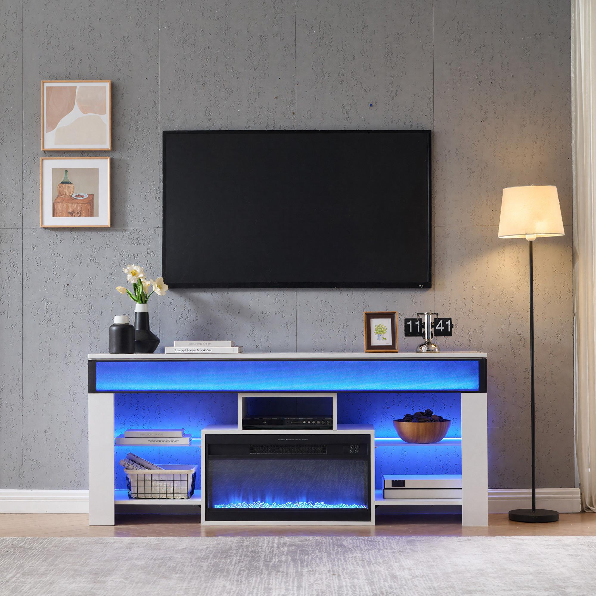 Neo Fireplace TV Console w/62" Sound Bar - White