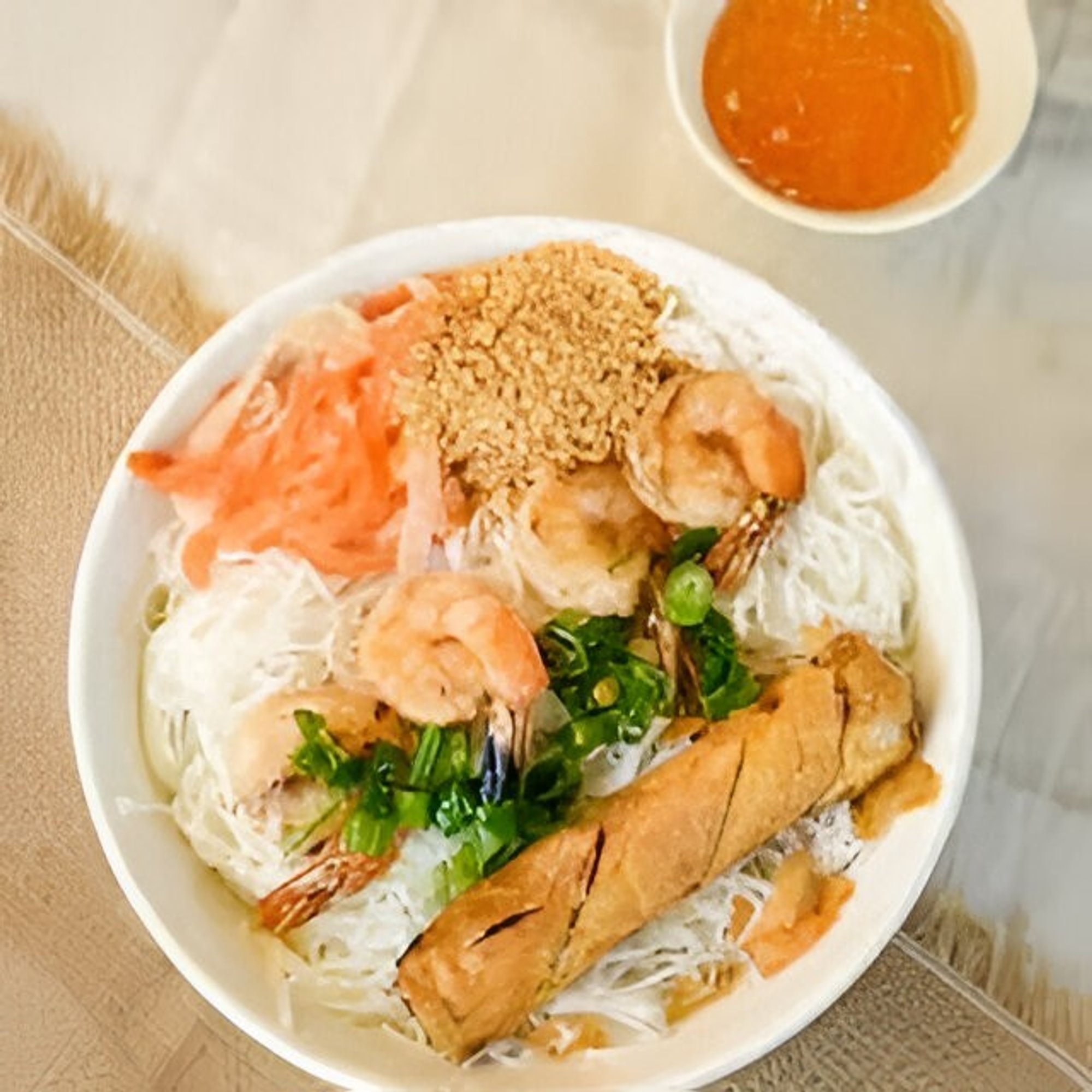 Grilled Shrimp & Pork Egg Roll Noodle Salad