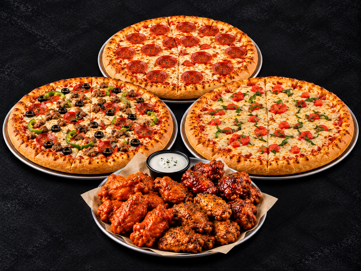 FAMILY FEAST (3 LARGE Pizzas + 20 Wings)