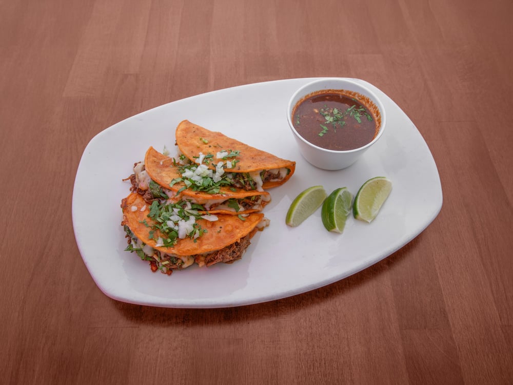 3 Pieces of Birria Quesadillas with Consomme