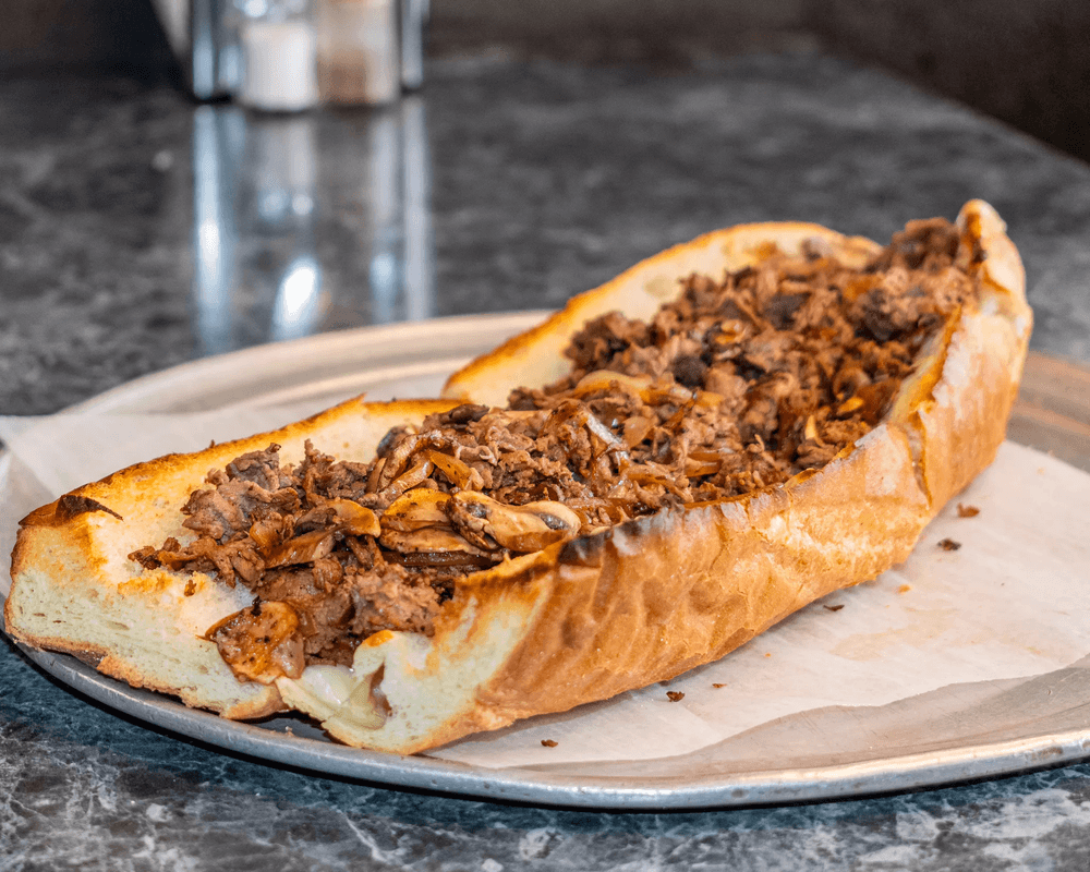 (X-Lg) #10 Steak, Onions, Cheese & Mushrooms