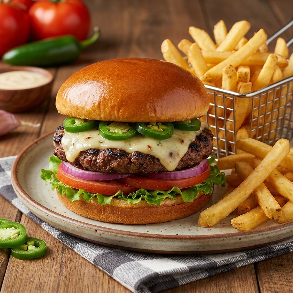 Jalapeños Cheese Burger W/Fries