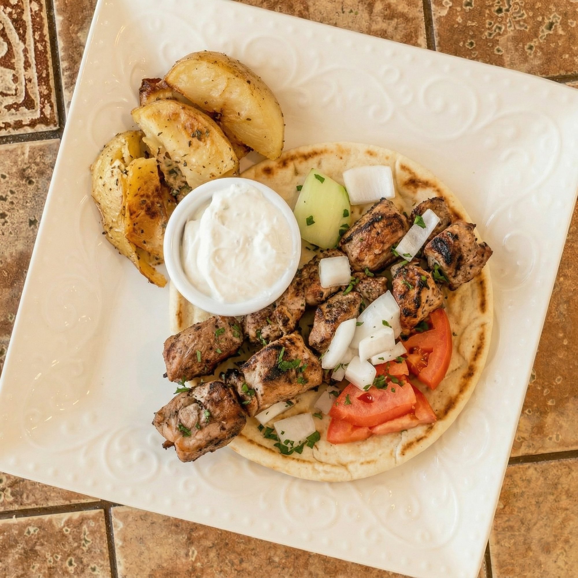 Souvlaki Pork Tenderloin Kebab Platter
