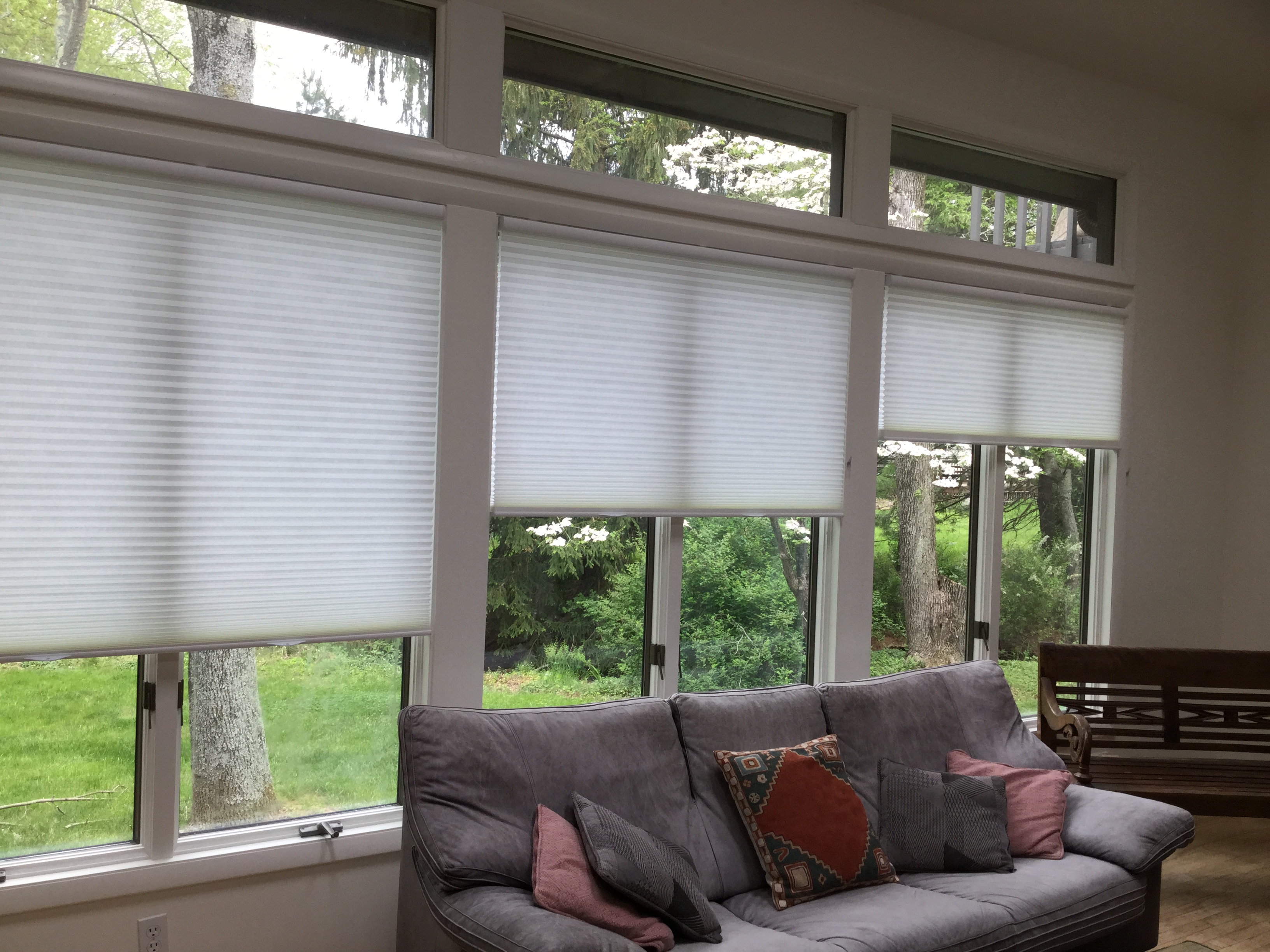 Honeycomb-cellular shades for Annandale family room