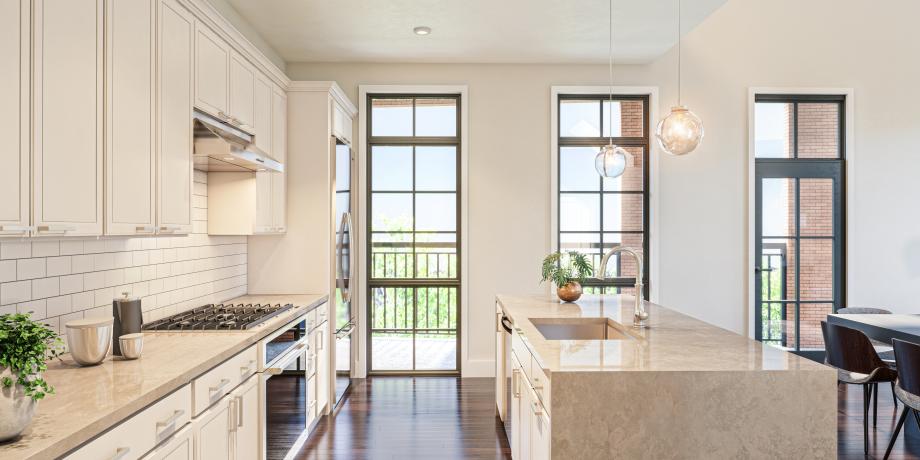 Stunning kitchen with large windows for natural light