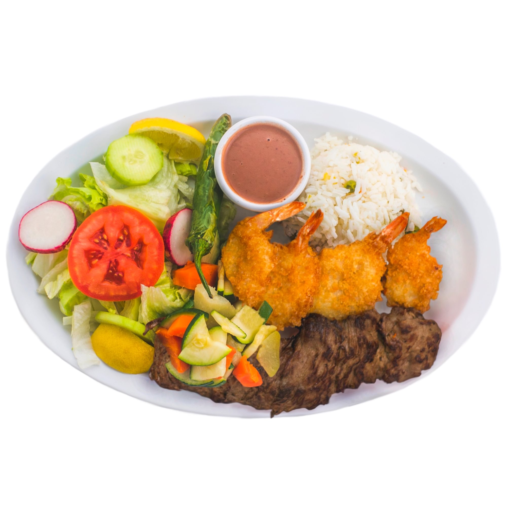 Carne Con Camaron Empanizado