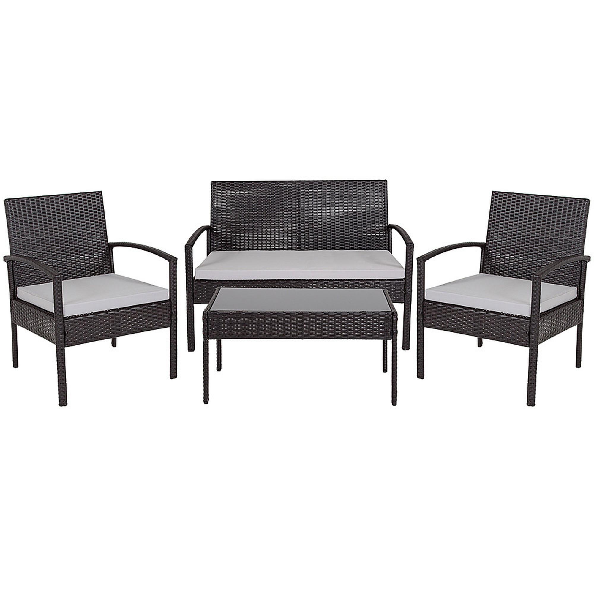 Flash Furniture - Bandera Outdoor Rectangle Contemporary Metal 4 Piece Patio Set - Black