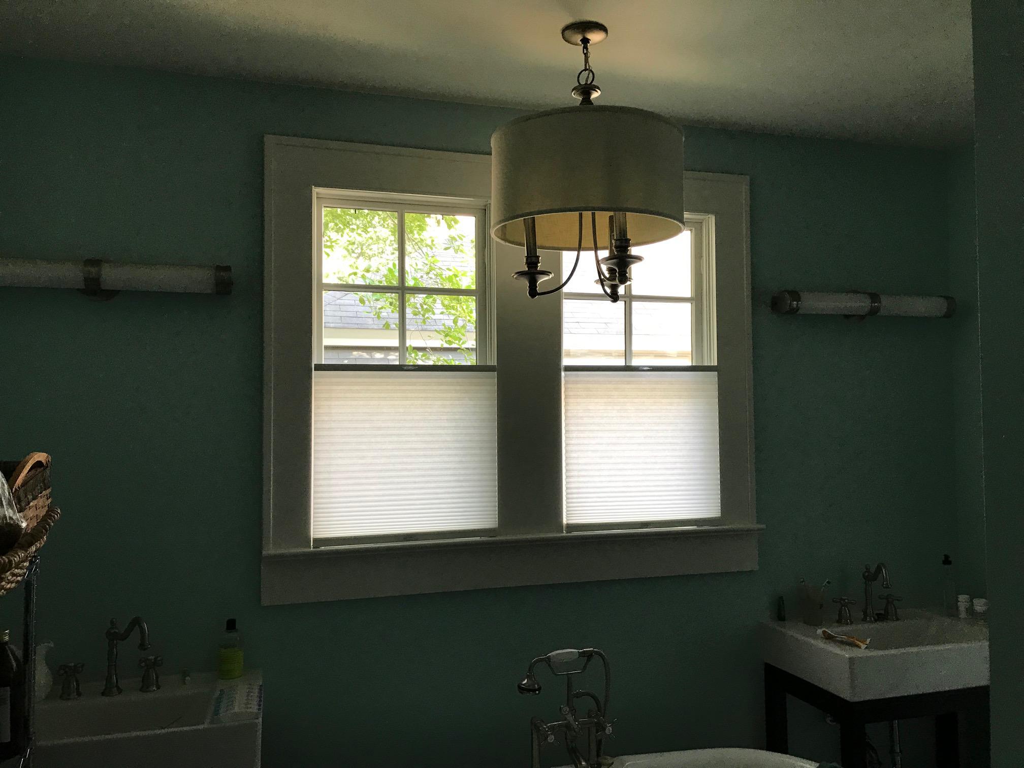 Top Down Bottom Up Honeycomb Cell Shades are perfect to keep privacy but allowing for the top to be open to keep the natural look of a canopy.