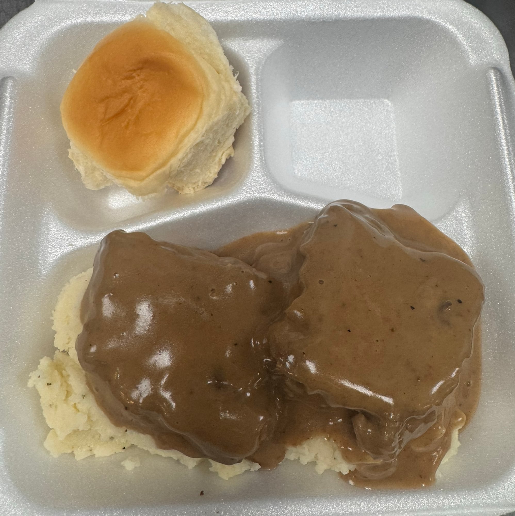 Hamburger Steak Under Garlic Mashed Potatoes Entree