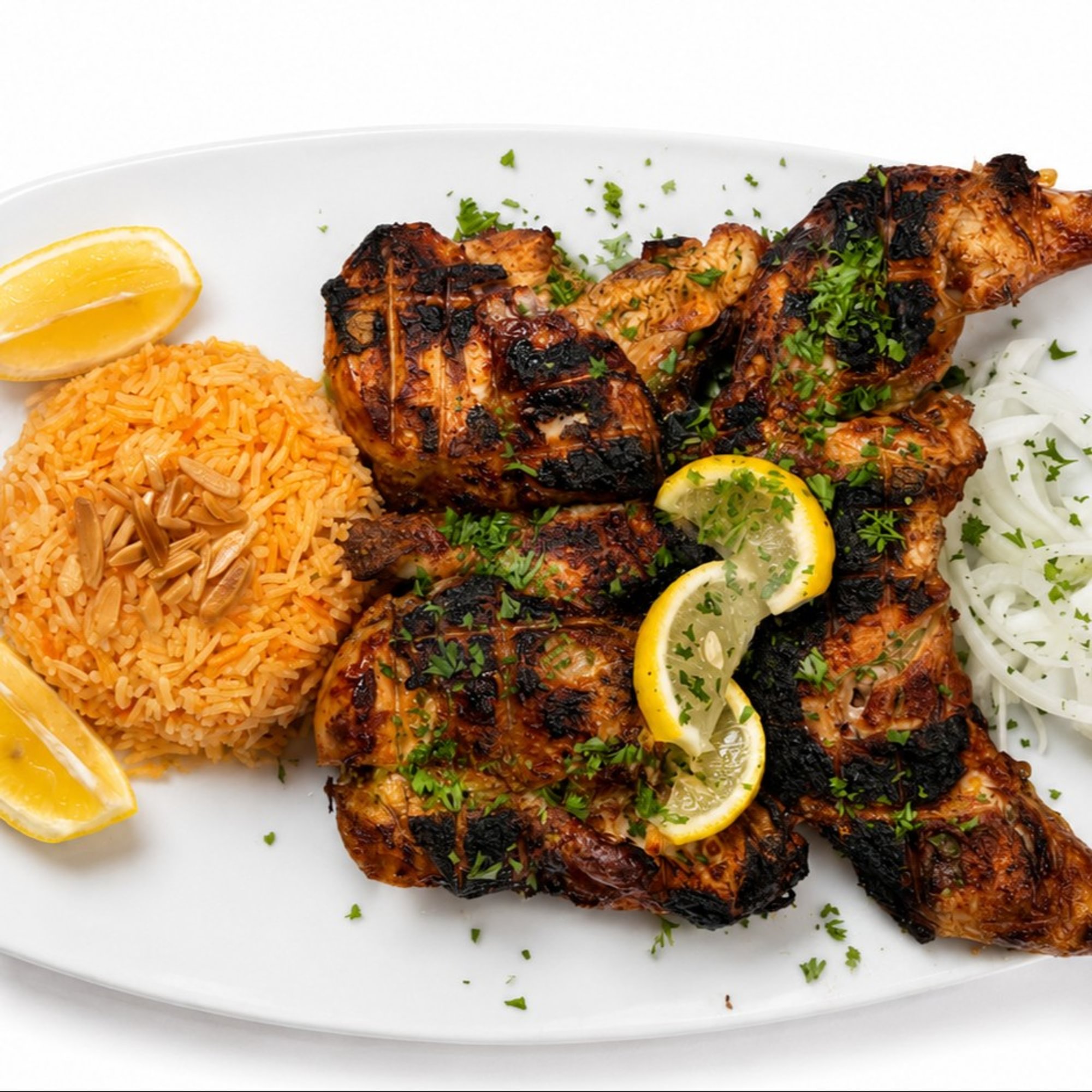Char Grilled Whole Chicken Over Rice