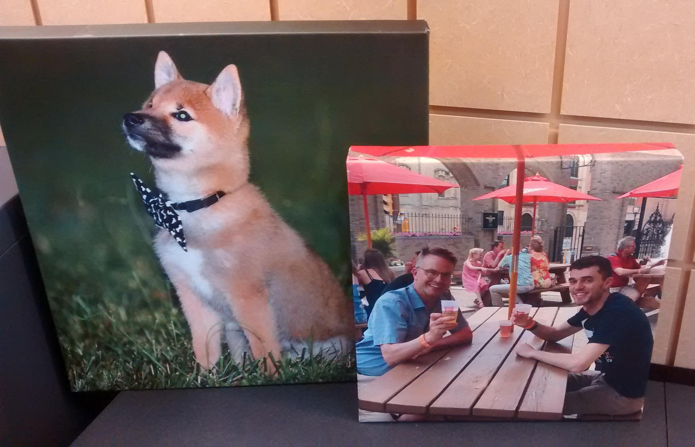 image containing canvas prints of dog and family photo