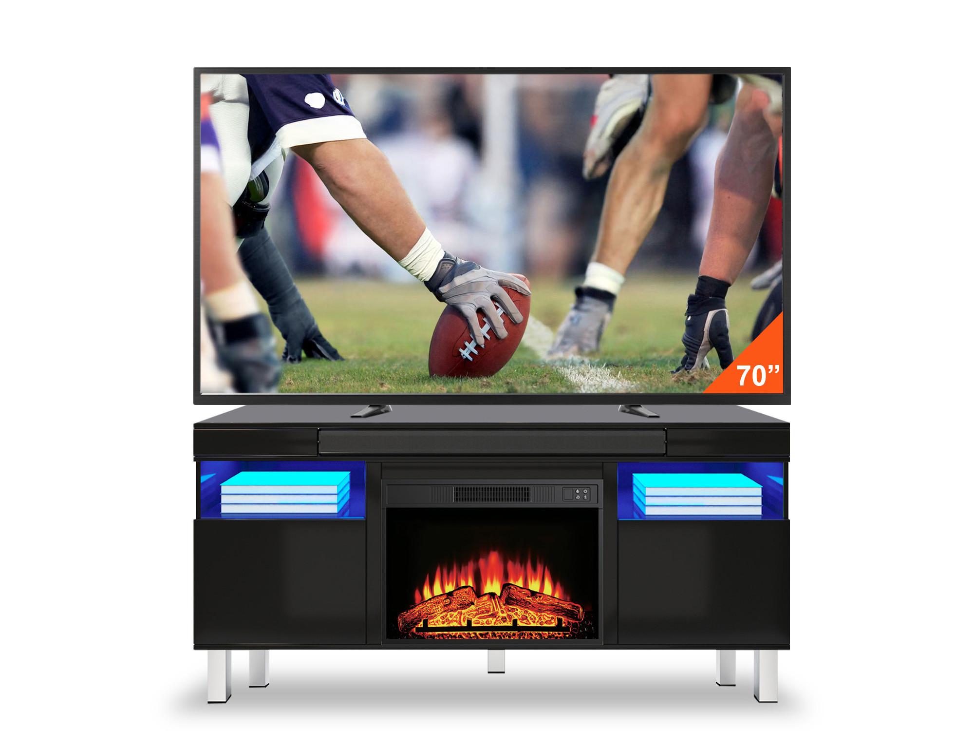 Blaze Box Fireplace TV Stand for 60-70" w/3000BTU Heat, Bluetooth Connect