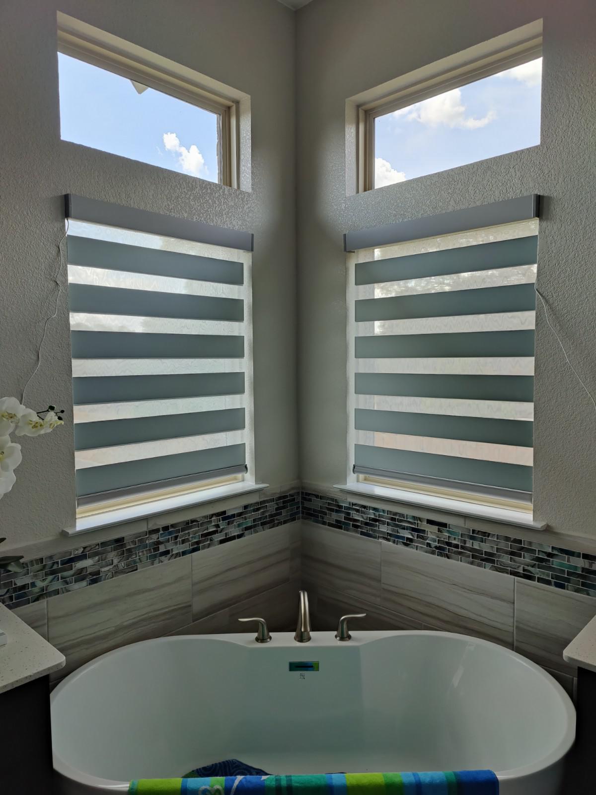 Motorized dual sheer shade in bathroom in Round Rock