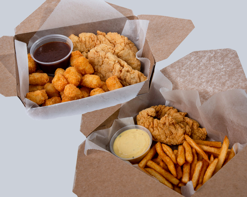 Chicken Strips & Tots or Curly Fries