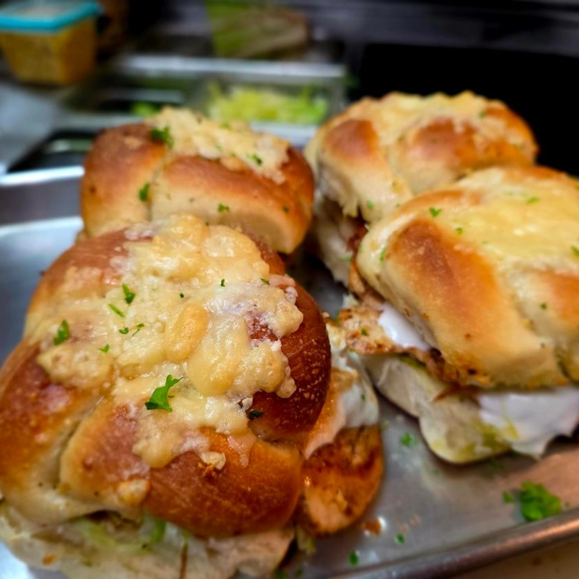 Chicken Caprese Garlic Knots Sandwich