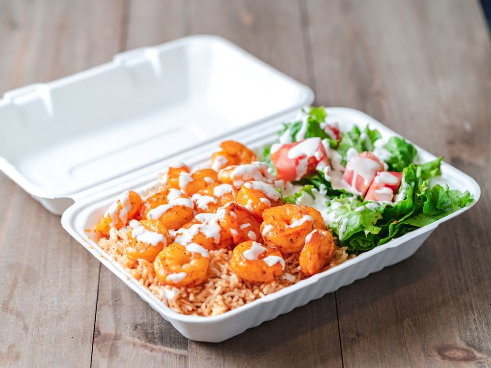 Grill Shrimp Over Rice and Salad