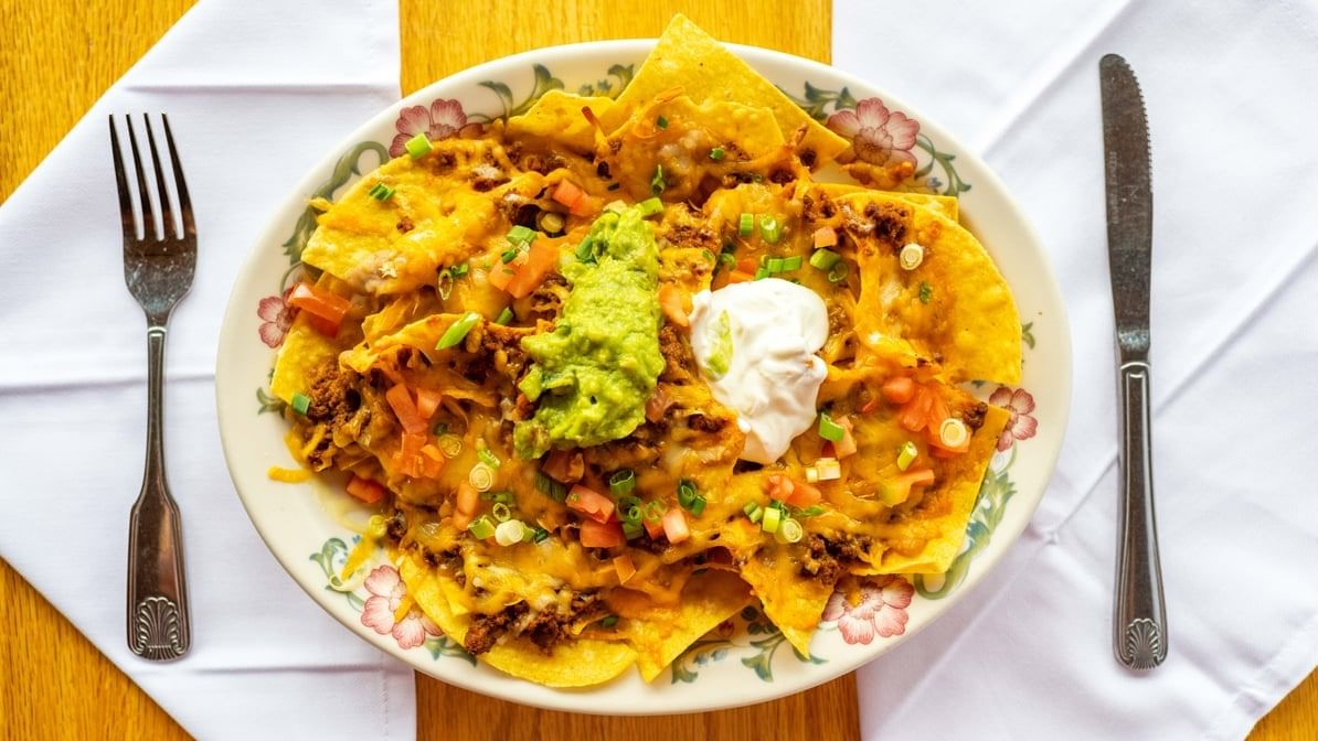 2. Nachos with Carnitas, Ground Beef, Chicken or Beans