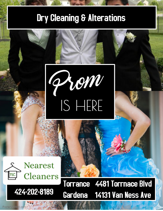 Prom season is here! Enjoy the night looking and feeling great with the help of our Dry Cleaning and Alteration services! If you just need a good clean or looking to take in some inches in the pants, waist or sleeves, we are here to help! We offer our services to make sure that you have an unforgettable night! For any cleaning or alterations, you can visit one of our multiple locations most convenient for you! Any questions, please reach us at 424-202-8189 today!