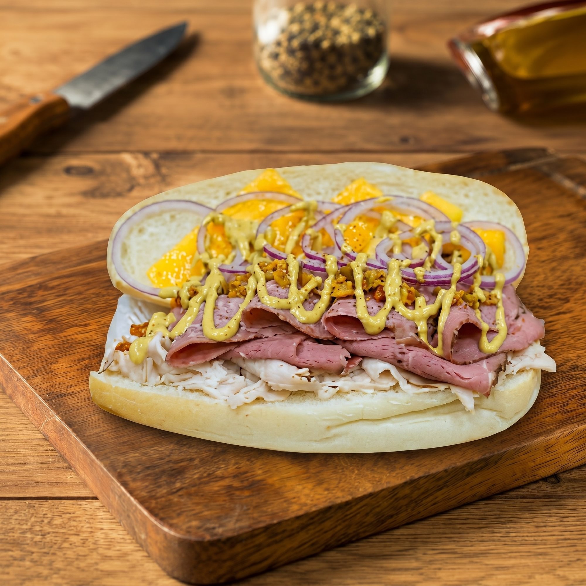 Pastrami Salami Hot Sandwich