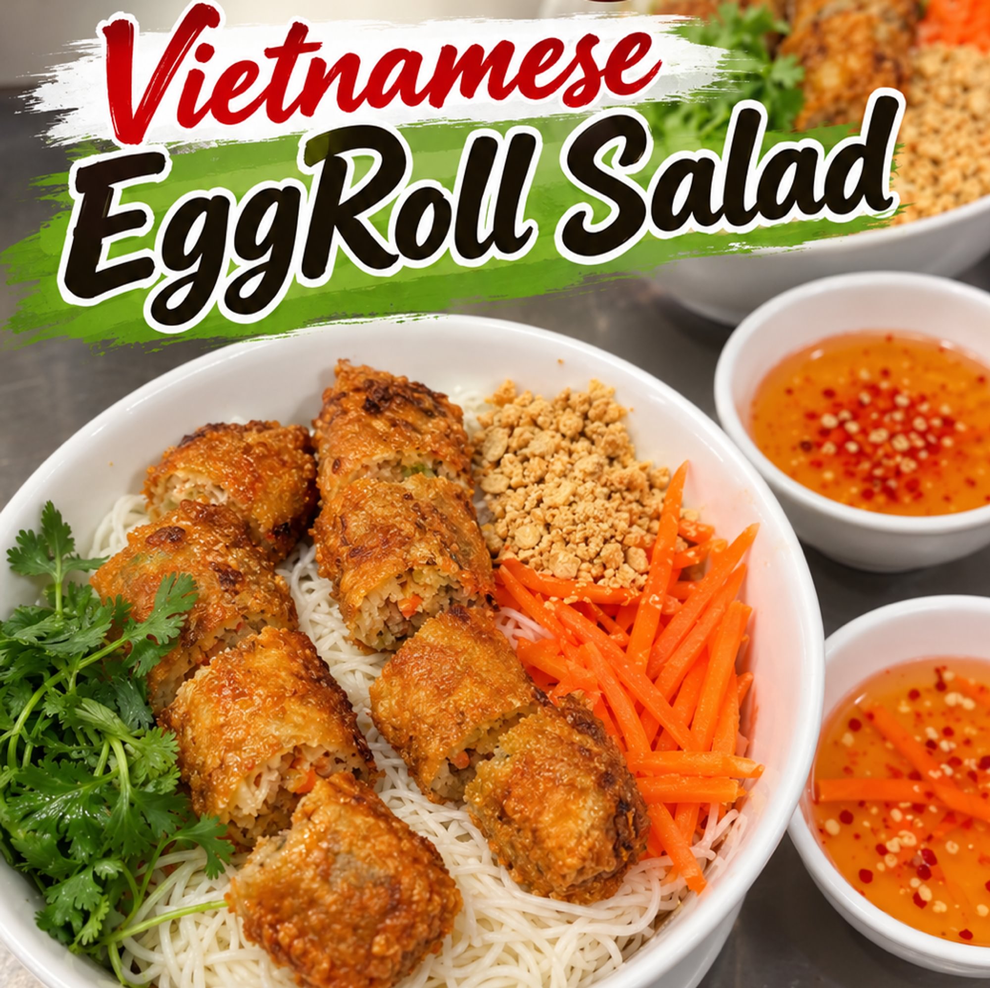 Vietnamese Egg Rolls Over Rice Noodle Salad