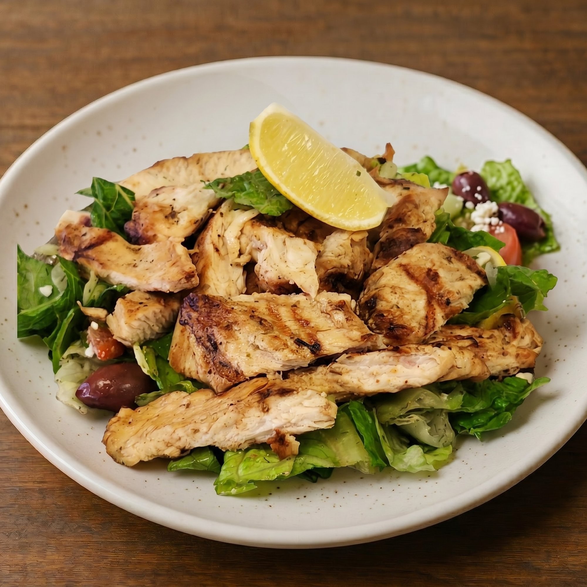 Grilled or Cajun Chicken Over Greek, Caesar or Leaf Salad