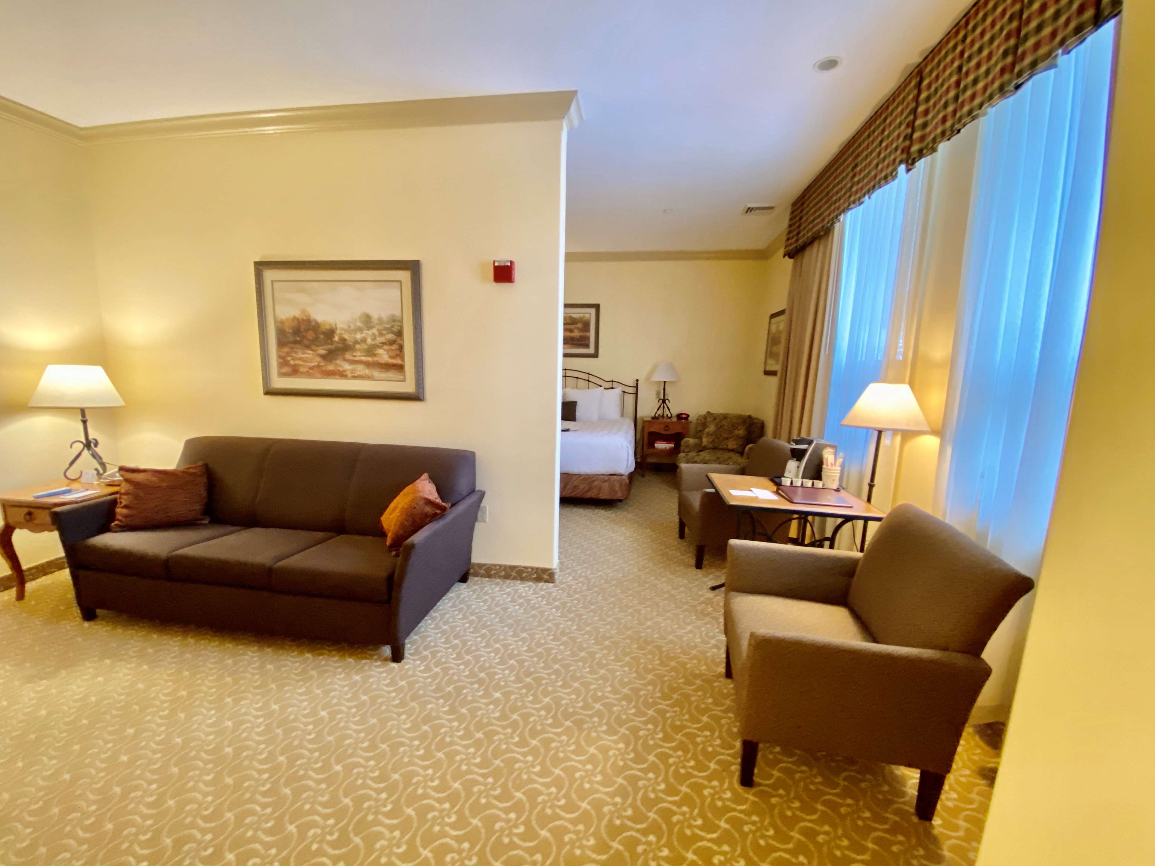 Room 190, King bed suite with fireplace, walk in shower