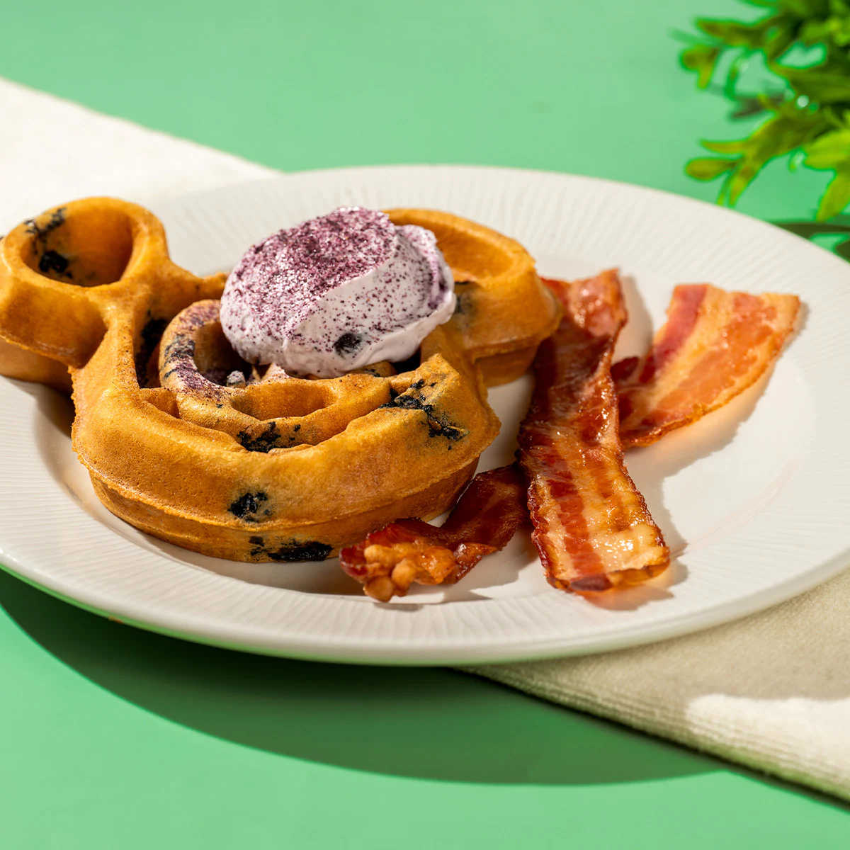 Mickey-shaped Blueberry Waffle