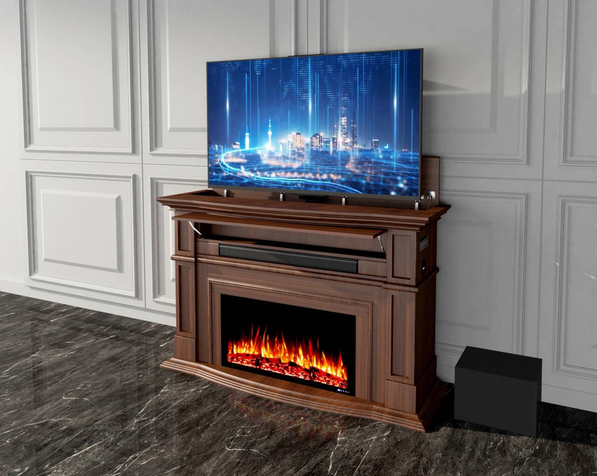 Classic Fireplace Mantel Motorized TV Mount Home Theater, 55-65"