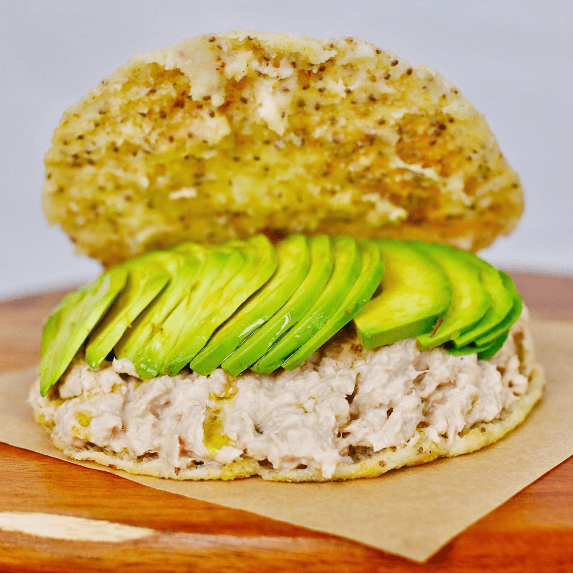 The American arepa (Tuna Salad Sliced Avocado)
