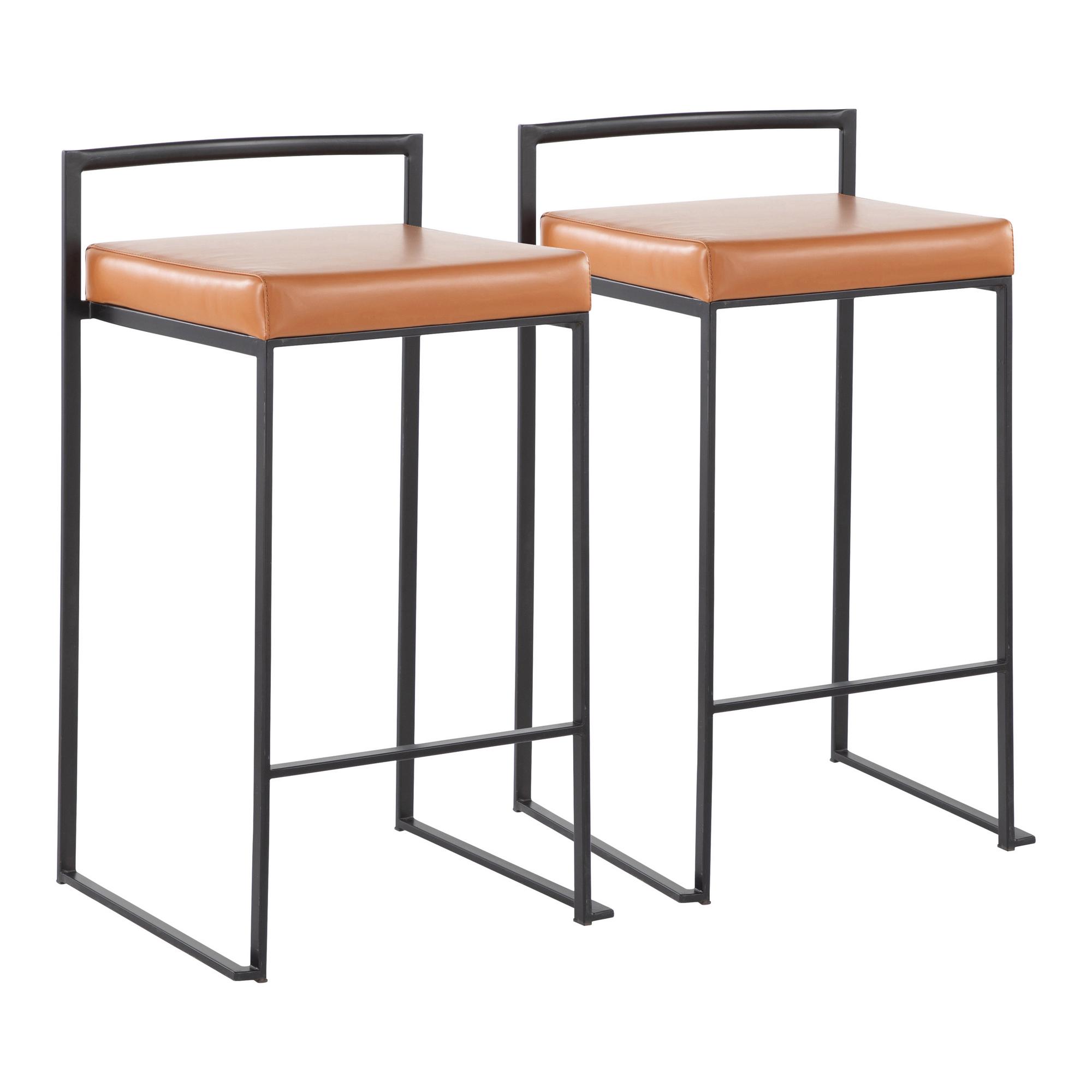 Set of 2 Fuji Counter Stools - Black/Camel