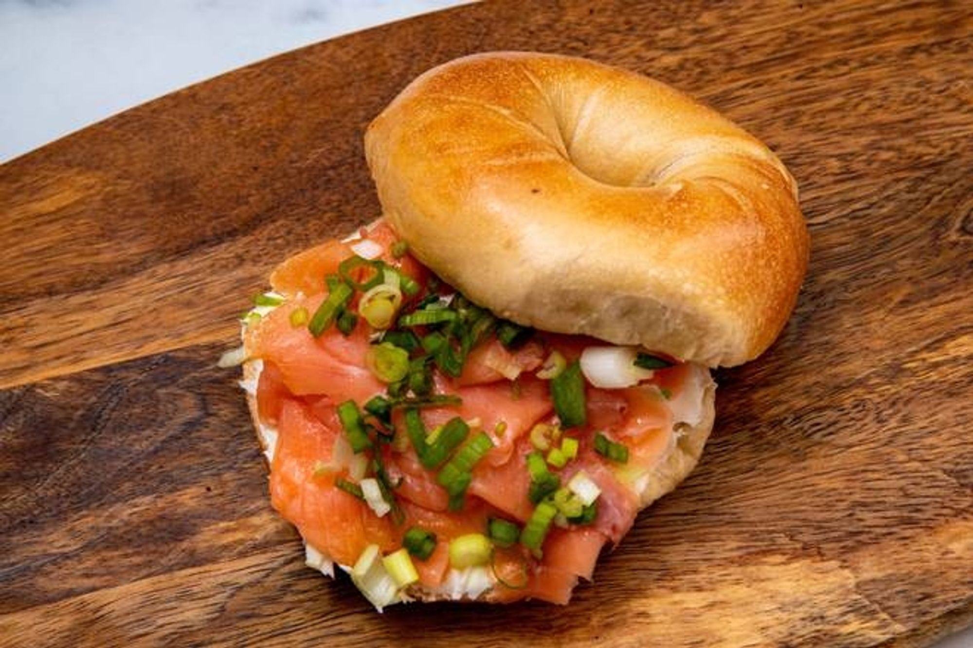 Sliced Lox with Flavored Cream Cheese on a Bagel
