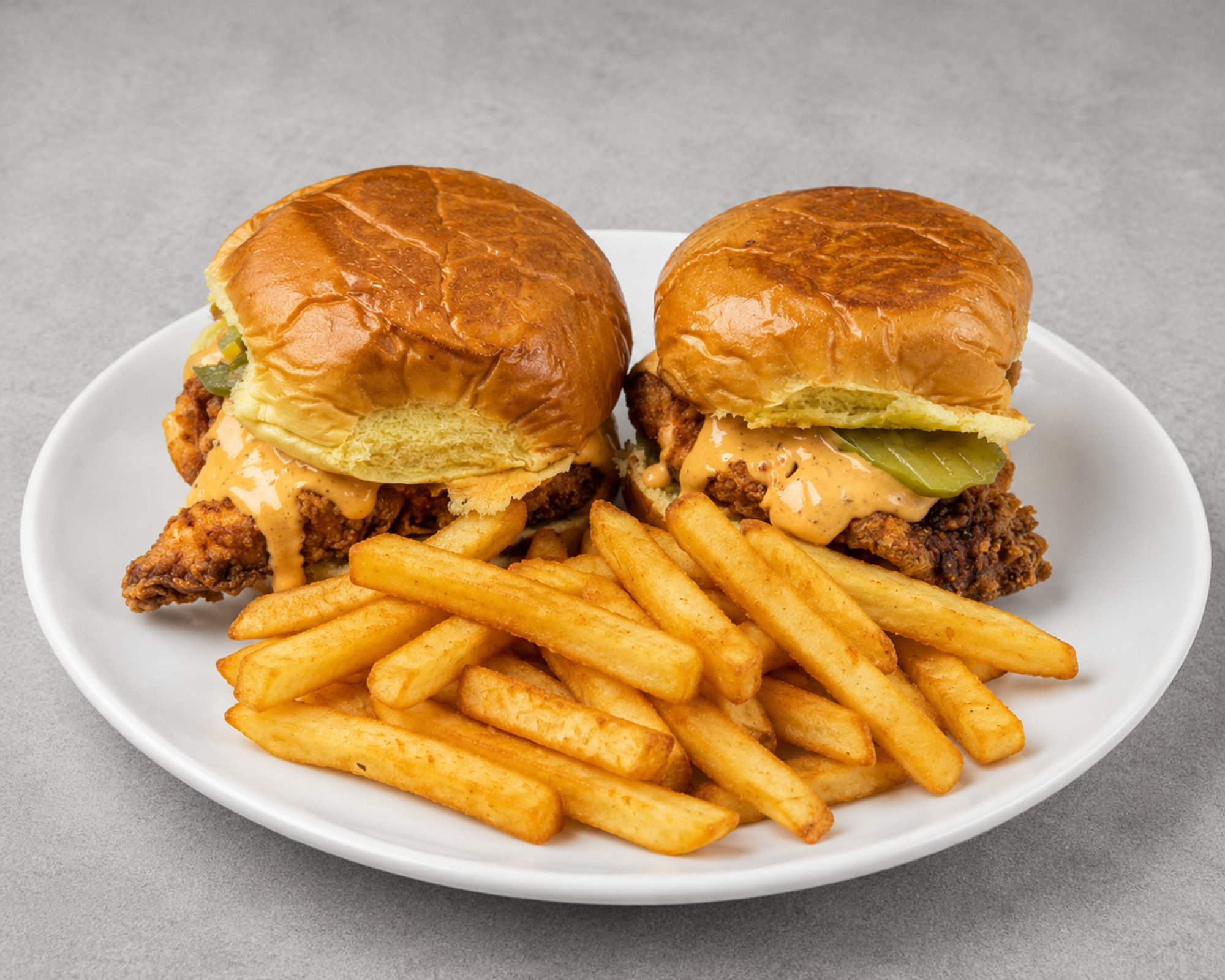 2 Hot Chicken Sandwiches w Fries
