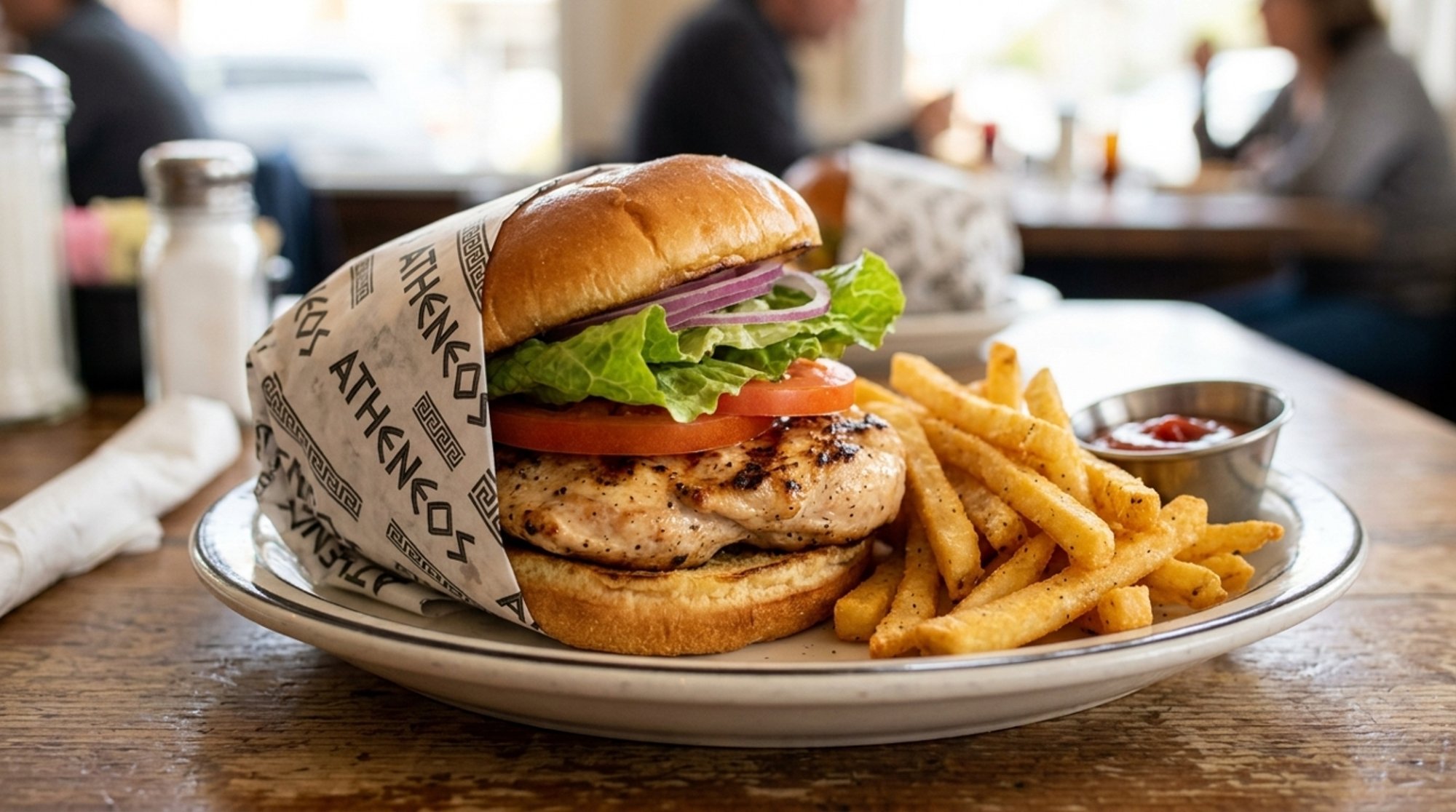 Chicken Sandwich On The Bun With Fries